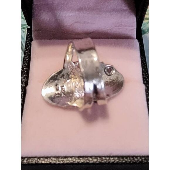 NWOT~PAZ CREATIONS 925 Sterling Handcrafted Oblong Oval Triple Blue Topaz Ring 8 - Picture 3 of 4